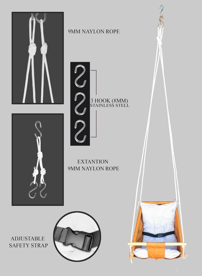 BOFFLE أرجوحة بوفل للأطفال الرضع والصغار، كرسي أرجوحة للنوم للأطفال حديثي الولادة، أرجوحة زولا داخلية وخارجية، كرسي خشبي معلق للأطفال حتى عمر سنتين - Image 4